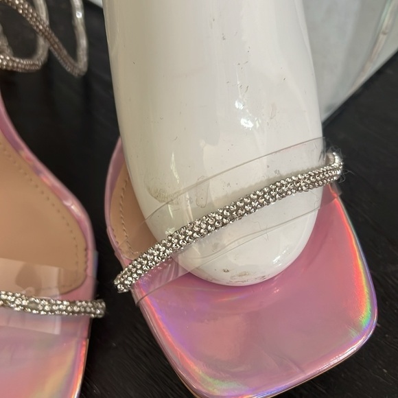 Wrap Around Sz 7.5 Soft Crystal Embossed Wraparound Pink Purple Metallic Heels - Picture 9 of 16